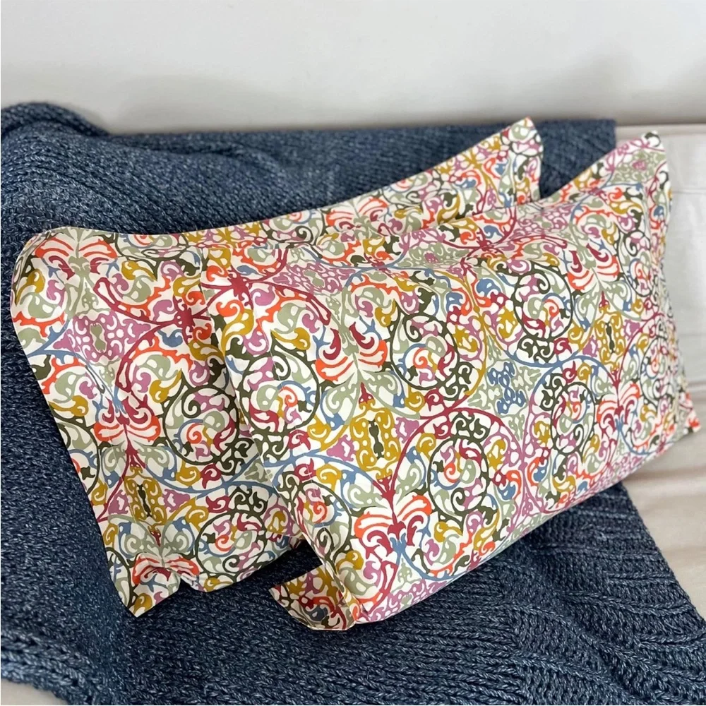 2 Crate & Barrel Lucia STANDARD Pillow Shams Multicolor Scroll Medallion Italy